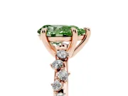 Fancy Green Pear Cut Diamond Solitaire Vine Band Ring Set in Rose gold with Round Accents and Prong Setting