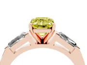 Emerald Cut Three Stone Engagement Ring Setting for a Fancy Yellow Lab-Grown Diamond | Tapered Baguettes | Rose Gold