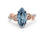 Fancy Blue Marquise Cut Diamond Solitaire Leaf-Inspired Ring Set in Rose gold with Pavé Band and Prong Setting