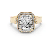 Radiant Cut Halo Engagement Ring Setting | Pavé Panel Shoulders | Yellow Gold