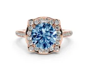 Round Halo Engagement Ring Setting for a Fancy Blue Lab-Grown Diamond | Petal Tips | Rose Gold