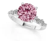 Fancy Pink Round Cut Diamond Solitaire Vine Band Ring Set in Platinum with Round Accents and Prong Setting