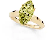 Fancy Yellow Marquise Cut Diamond Solitaire Engagement Ring Set in Yellow gold with Flat Band and Prong Setting