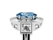 Fancy Blue Oval Cut Diamond Milgrain Halo Ring Set in Silver with Split Shank