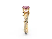 Round Twisted Pavé Engagement Ring Setting for a Fancy Pink Lab-Grown Diamond | Pavé and Plain Strands | Yellow Gold