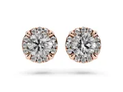 Round Lab-Grown Diamond Pavé Halo Stud Earrings | Accented Head | Rose Gold