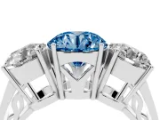 Round Engagement Ring Setting for a Fancy Blue Lab-Grown Diamond | Three Stone | Platinum
