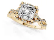 Asscher Cut Milgrain Halo Engagement Ring Setting | Graduated Shoulders | Yellow Gold