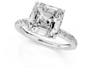 Asscher Cut Hidden Halo Pavé Engagement Ring Setting | Micro Pavé Band | Sterling Silver
