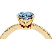 Oval Twisted Engagement Ring Setting for a Fancy Blue Lab-Grown Diamond | Beaded Twist | Yellow Gold