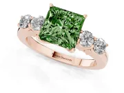 Princess Cut 5 Stone Engagement Ring Setting for a Fancy Green Lab-Grown Diamond | Rose Gold
