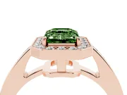 Fancy Green Emerald Cut Diamond Halo Pavé Engagement Ring Set in Rose gold with Bezel Setting