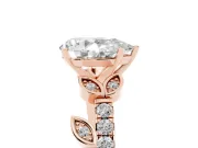 Pear Cut Diamond Solitaire Leaf-Inspired Ring Set in Rose gold with Pavé Band and Prong Setting