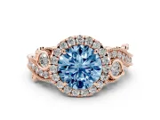 Round Vintage Halo Engagement Ring Setting for a Fancy Blue Lab-Grown Diamond | Rose Gold