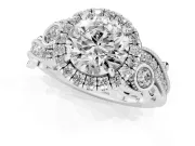 Round Vintage Milgrain Halo Engagement Ring Setting | Bezel Shoulder Accents | White Gold