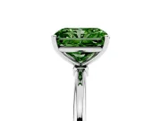 Fancy Green Radiant Cut Diamond Solitaire Engagement Ring Set in White gold with Thin Band and Prong Setting