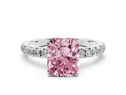 Radiant Cut Pave Engagement Ring Setting for a Fancy Pink Lab-Grown Diamond | Shared Prong Band | Sterling Silver