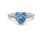 Fancy Blue Heart Cut Diamond Pavé Solitaire Ring Set in Platinum with Round Band and Prong Setting