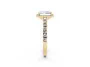 Radiant Cut Diamond Halo Engagement Ring Set in Yellow gold with Pavé Band and Prong Setting