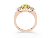 Fancy Yellow Heart Cut Diamond Three-Stone Ring Set in Rose gold with Bold Center and Classic Band