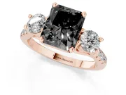 Radiant Cut Three-Stone Engagement Ring Setting for a Black Center | Pavé Shoulders | Rose Gold