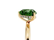 Fancy Green Heart Cut Diamond Solitaire Engagement Ring Set in Yellow gold with Prong Setting and Polished Band