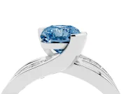Fancy Blue Radiant Cut Diamond Solitaire Ring Set in Silver with Channel Set Split Shank and Tension Prongs