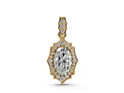 Oval Lab-Grown Diamond Art Deco Halo Pendant Necklace | Scalloped Frame | Yellow Gold