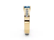 Fancy Blue Asscher Cut Diamond Solitaire Ring Set in Yellow gold with Channel-Set Accent Stones and Prong Setting