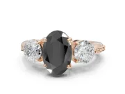 Fancy Black Oval Lab-Grown Diamond Three-Stone Ring Set in Rose Gold with Channel-Set Band and Prong Setting