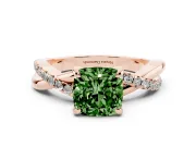 Fancy Green Cushion Cut Diamond Twist Band Solitaire Set in Rose gold with Pavé Accents and Prong Setting