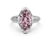 Fancy Pink Marquise Cut Diamond Pavé Split Shank Solitaire Ring Set in White gold with Prong Setting