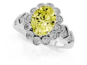 Oval Scalloped Halo Engagement Ring Setting for a Fancy Yellow Lab-Grown Diamond | Heart Pavé Band | Platinum