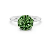 Fancy Green Round Cut Diamond Solitaire Engagement Ring Set in Silver with Thin Band and Prong Setting