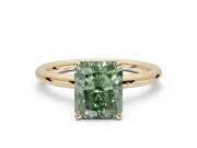 Radiant Cut Hidden Halo Ring Setting for a Fancy Green Lab-Grown Diamond | Yellow Gold