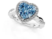 Fancy Blue Heart Cut Diamond Halo Twisted Band Ring Set in White gold with Prong Setting