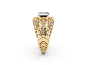 Asscher Cut Art Deco Graduated Engagement Ring Setting for a Black Center | Yellow Gold