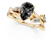 Pear-Shaped Twisted Vine Engagement Ring Setting for a Black Center | Marquise Leaves | Yellow Gold