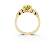 Fancy Yellow Round Cut Diamond Milgrain Leaf Band Solitaire Ring Set in Yellow gold with Accent Stones and Prong Setting