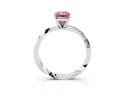 Fancy Pink Radiant Cut Diamond Engagement Ring Set in Platinum with Side Stone Accents and Prong Setting
