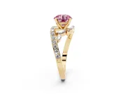 Fancy Pink Round Cut Diamond Solitaire Ring Set in Yellow gold with Pavé Twist Band and Secure Prong Setting
