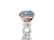 Cushion Cut Side Stone Engagement Ring Setting for a Fancy Blue Lab-Grown Diamond | Scalloped Prong Accents | Rose Gold