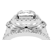 Asscher Cut Halo Split Shank Engagement Ring Setting | Round Side Stones | White Gold