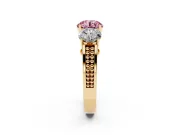 Round Engagement Ring Setting for a Fancy Pink Lab-Grown Diamond | Three Stone | Yellow Gold