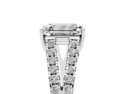 Emerald Cut Graduated Pave Split Shank Engagement Ring Setting | V Split Shoulders | Sterling Silver