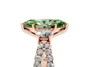 Fancy Green Marquise Cut Diamond Three-Stone Ring Set in Rose gold with Pavé Split Shank and Prong Setting