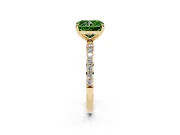 Fancy Green Radiant Cut Diamond Solitaire Ring Set in Yellow gold with Round Pavé Band and Prong Setting