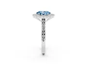 Fancy Blue Oval Cut Diamond Milgrain Floral Halo Engagement Ring Set in Silver with Pavé Band