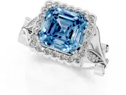 Asscher Cut Leaf Halo Engagement Ring Setting for a Fancy Blue Lab-Grown Diamond | Platinum