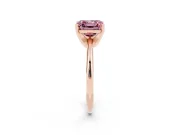 Fancy Pink Asscher Cut Diamond Solitaire Ring Set in Rose gold with Prong Setting on a Plain Round Band